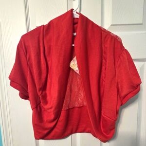 Red Short Sleeve crop Cardigan
